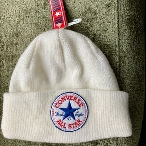 Vintage Converse Cream Beanie with Blue Logo